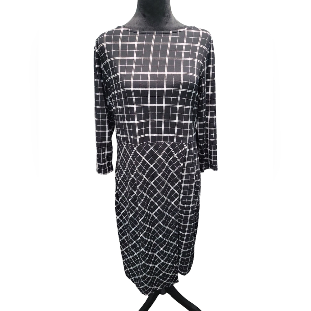 J. Jill | Women Black 3/4 Sleeve Crew Neck Wearever Checked Dress Small
